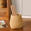 Pen Storage Container Faux Rattan Holder, Woven Style Makeup Brush Boho Office Desk Organizer Desktop Organizer, Multi-functional Resin Pencil Cup for