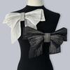 24CM X 29CM Big Chiffon Bow Brooch Pins Anti Glare Collar Two Tone Embroidered Patch