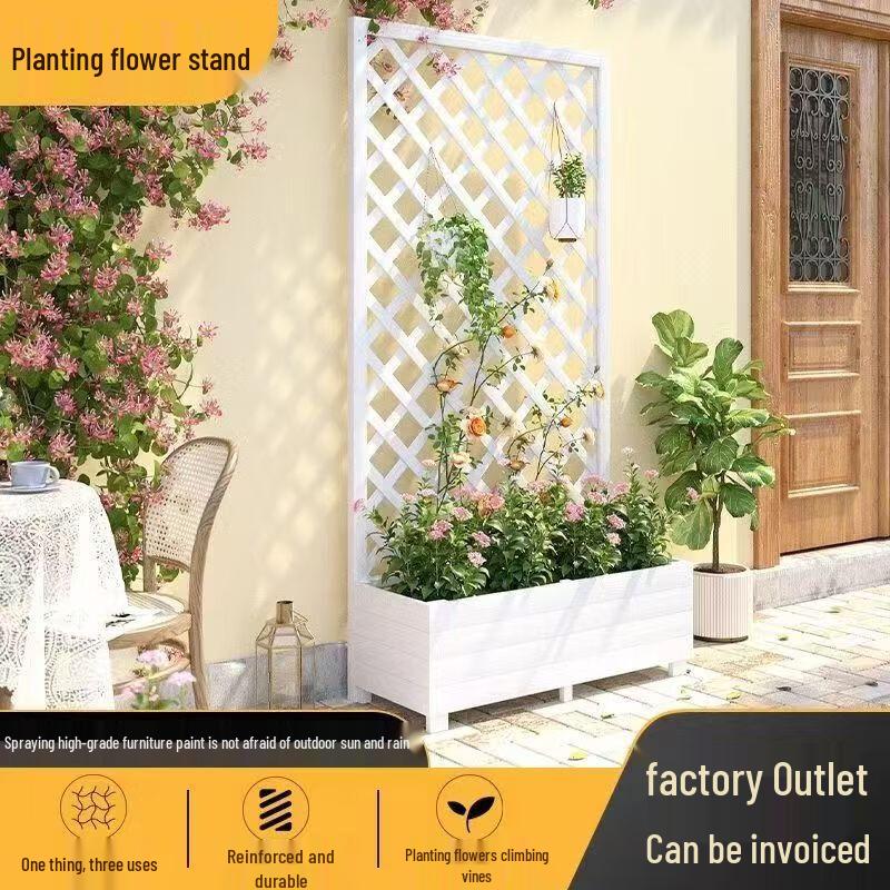 Outdoor White Wood Trellis Planter