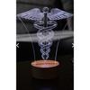 Medical Symbol Caduceus Figured Decorative Gift LED Table Lamp | 7 Light Colors | Wooden Base