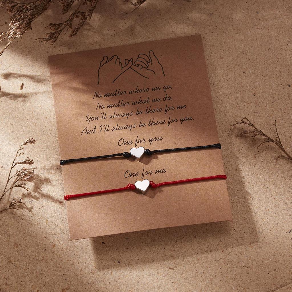 Регулируемые парные браслеты в форме сердца, красного и черного цвета (2 куска) - Японский и корейский стиль