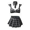 Sexy underwear sexy hollow pure desire three-point temptation plaid student uniform set-
