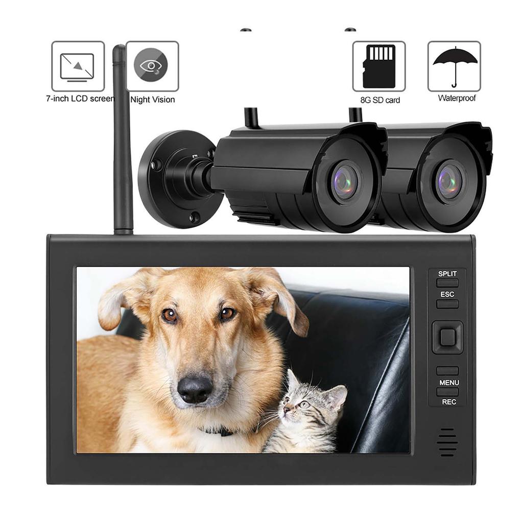 7-дюймовый ЖК-дисплей Беспроводная 4-канальная система мониторинга безопасности Дисплей+Камера 2 шт. ИК-камеры Карта памяти