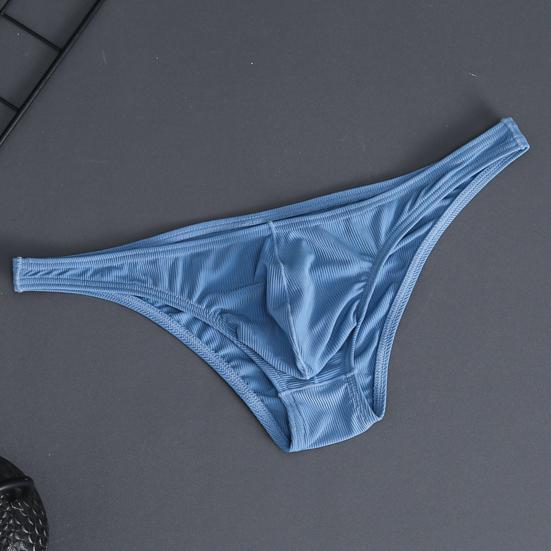 Men Briefs Ice Silk Thin Stripe Solid Color U Convex Inside Wearing Sexy
