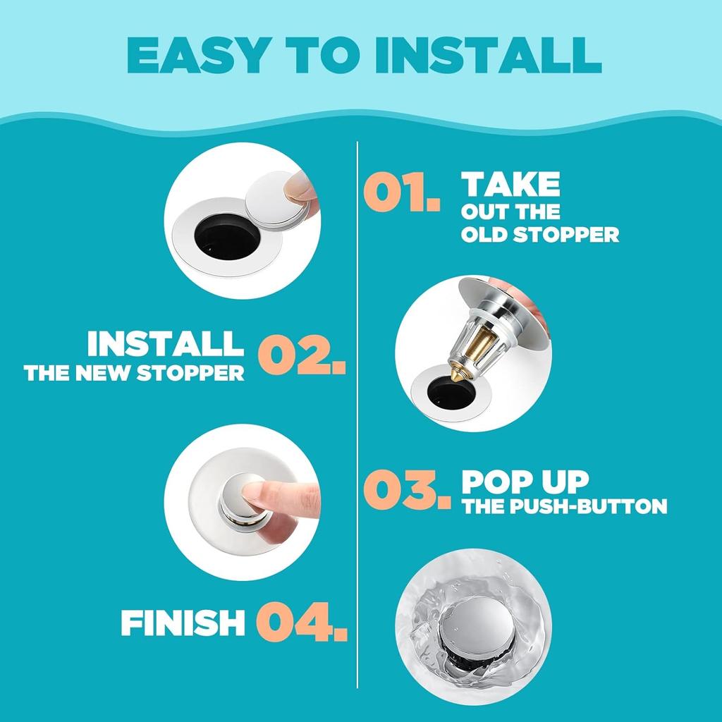 Universal Bathroom Sink Stopper,Bullet Core Push Type Basin Pop Up Drain Filter,Bathtub Converter Sink Drain Strainer