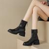 Krazing Pot Sheepskin Winter Round Toe Chunky Heels Chelsea Platform Boots Women Zipper Ankle Boots