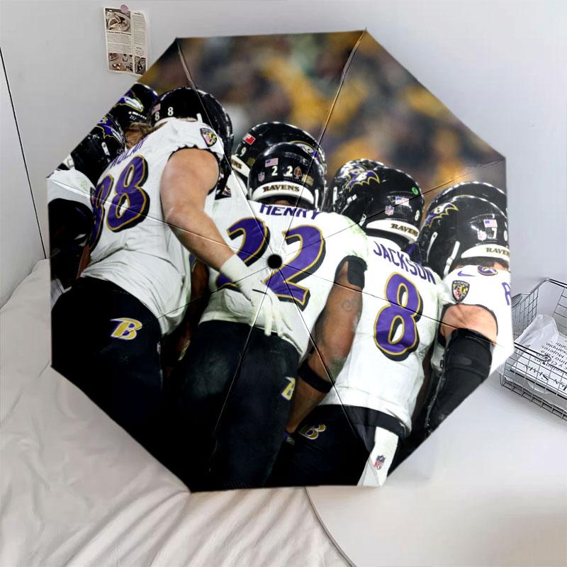 Зонт с рисунком игроков Baltimore Ravens, автоматический складной, портативный и компактный дизайн, 8 спиц, рождественский или день рождения подарок.