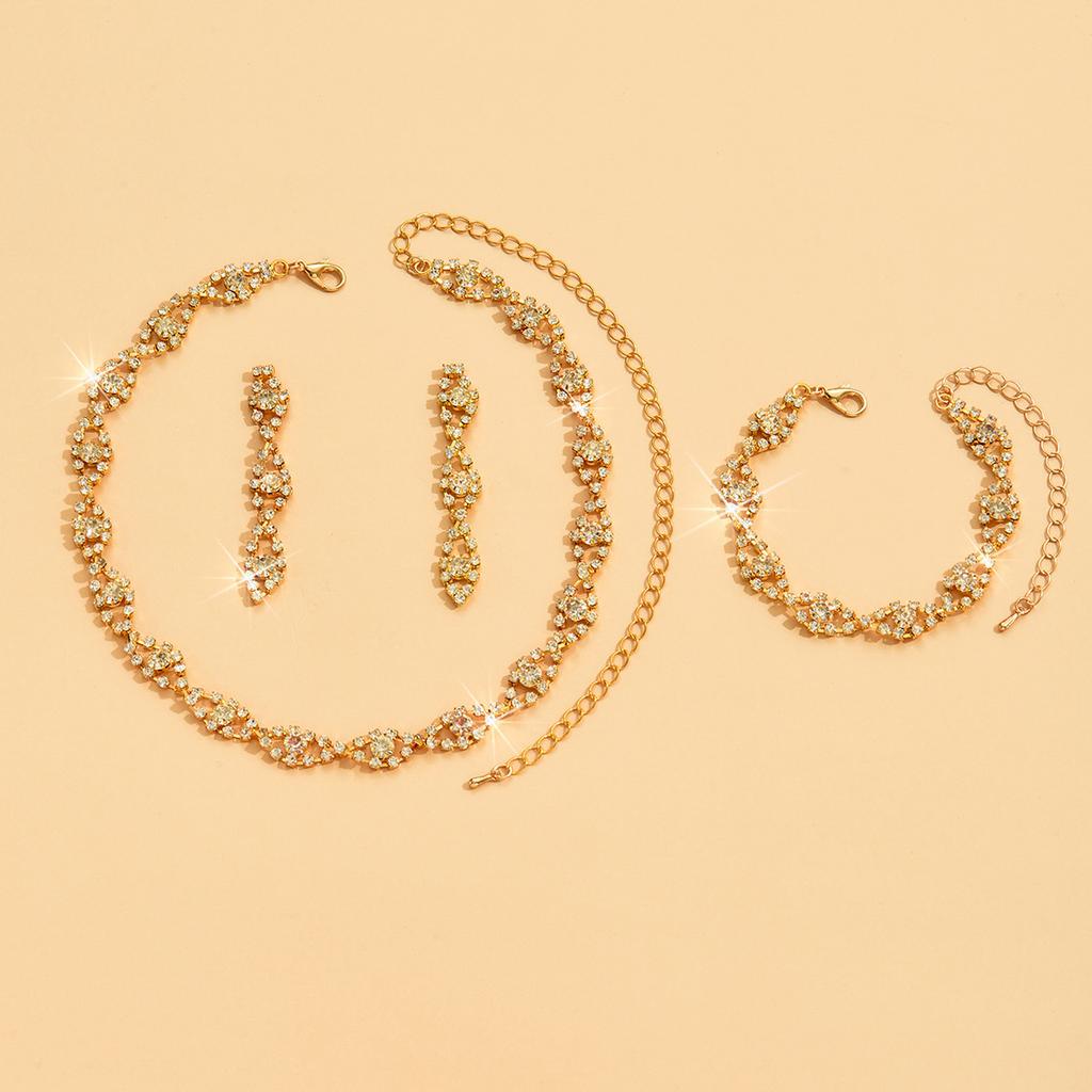 Браслет со стразами, серьги, блестящее ожерелье, свадебный комплект украшений из кристаллов, банкет