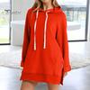 Женское платье с капюшоном, свободный однотонный цвет, с разрезом, завязками на талии, с большим карманом, с капюшоном, средней длины, для поездок на работу, свиданий, спортивная толстовка с капюшоном