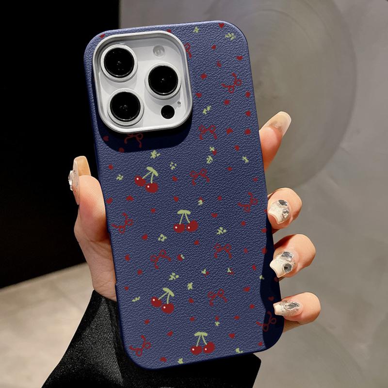 Чехол Cherry Bowknot с текстурой из кожи и тонким магнитным узором для iPhone 16 Pro Max 15 Pro 14 13 12 11 для MagSafe, противоударный, мягкий матовый чехол для телефона из ТПУ