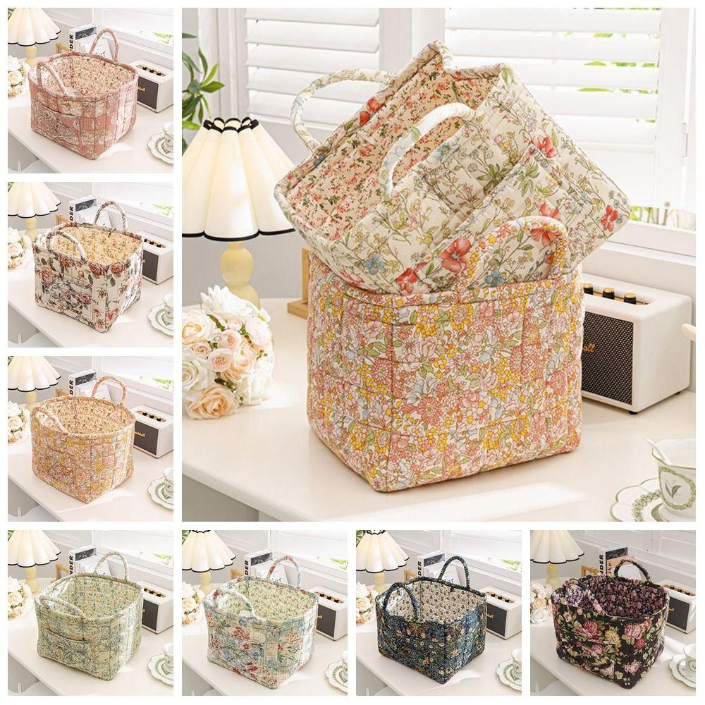 Elegant Pastoral Style Fabric Storage Basket Stackable Foldable Sundries Storage Organizer Washable Picnic Basket for Home