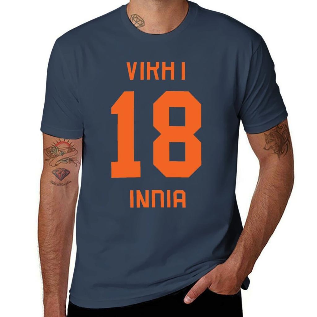 Virat Kohli 18 Indian Cricket Jersey Tshirt Classic Graphic Short Sleeve Top