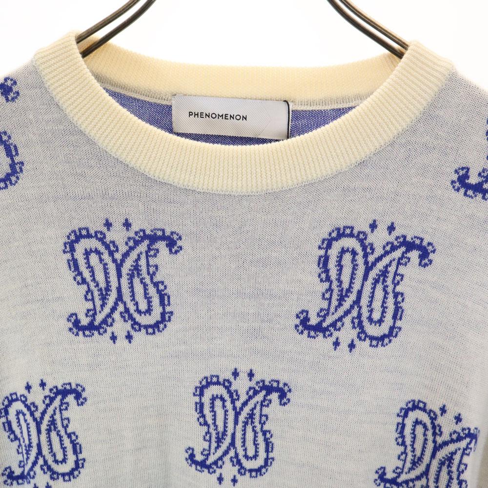 Неиспользованный PHENOMENON шерстяной свитер с длинным рукавом и узором пейсли L белый вязаный Женский Б/У