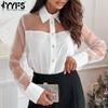 Women's Fashion Casual Spring Autumn Solid Color Print Long Sleeve POLO Neck Blouses & Shirts