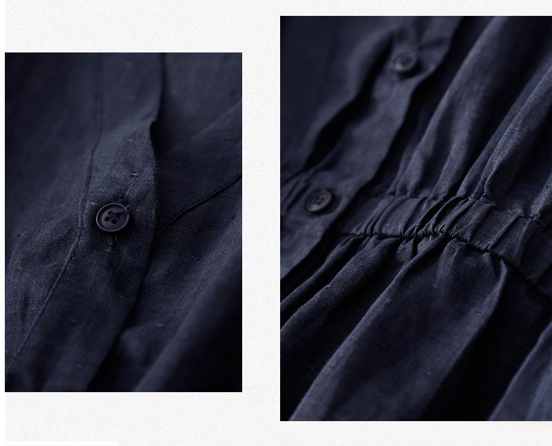 Женский топ из хлопка и льна с V-образным вырезом и приталенным силуэтом на весну/лето 2025 года - Свободный, стройнящий, универсальный, рубашка с рукавом пять четвертей