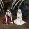 2Pcs Skeleton Figurines Desktop Ornaments Halloween Decor Art Crafts Small Sculptures for Table