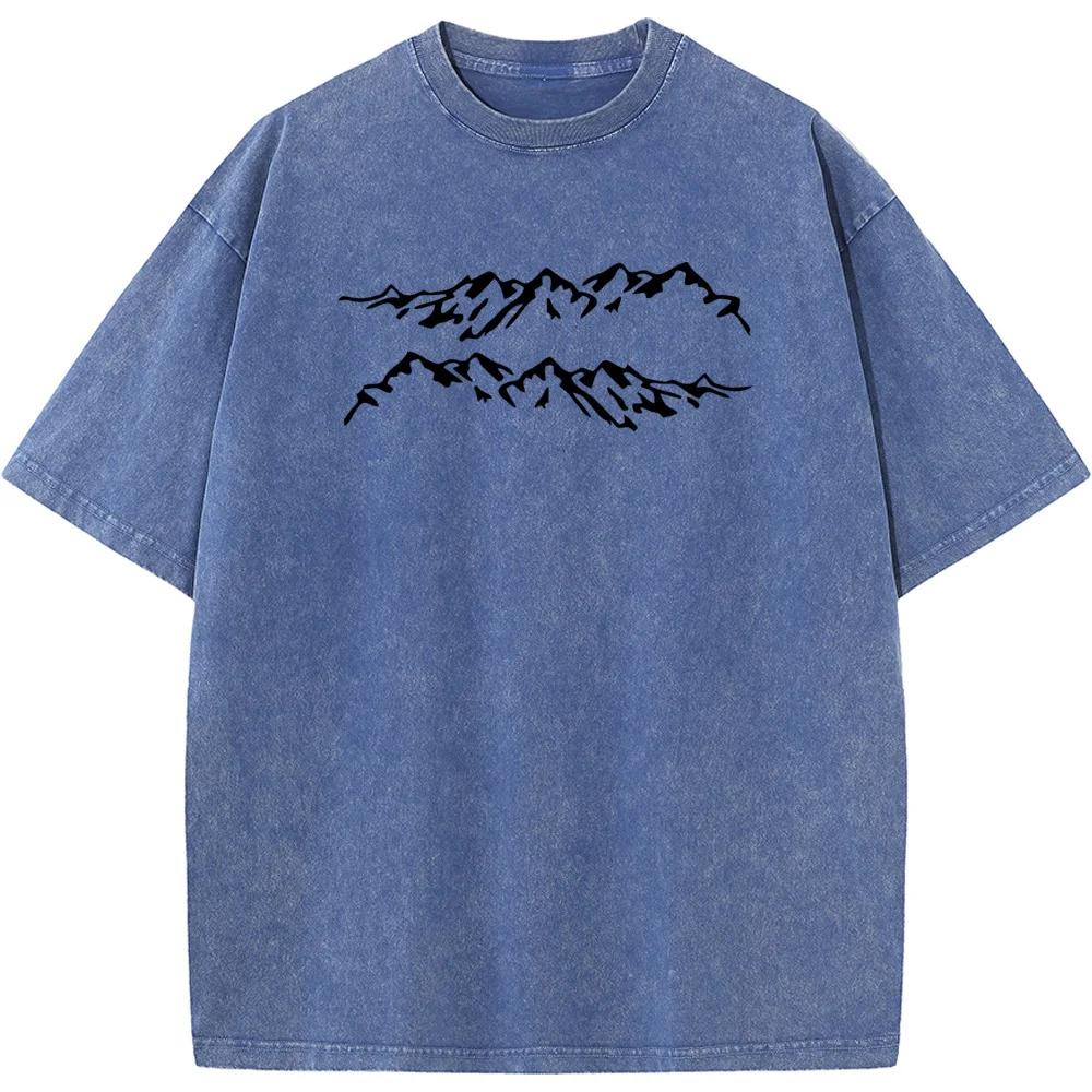 Mountain Men/Women Washed T-Shirt 230g Cotton Funny Loose Bleached Tshirt Retro Hip Hop Bleach T shirt Tops Tee