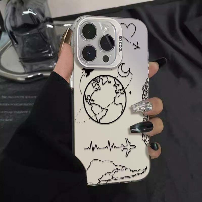 Креативный чехол для телефона с компасом и маршрутами самолетов для iPhone 11 12 13 14 15 Plus 16 Pro Max Лазерный противоударный задний чехол Fundas