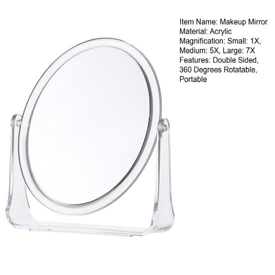 Зеркало для макияжа с увеличением 1/5/7X, двухстороннее, вращающееся на 360 градусов, портативное, круглое, акриловое, настольное, с увеличением, для мужчин и женщин