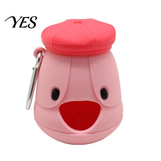 Dog Walking Poop Bag Container Dispenser, Pet Waste Dispenser with Metal Hands-free Holder Carabiner, Cute Puppy for Dogs Cats Flexible Case