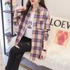 Qooth Женская осенне-зимняя клетчатая блузка в стиле ретро, ​​элегантная свободная рубашка с длинным рукавом, пальто QT1910