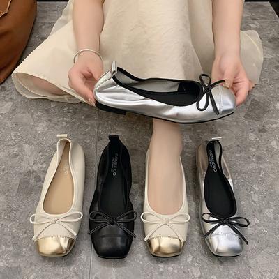 Модные слипоны Aphixta с дизайном банта-бабочки, туфли из мягкой кожи, женские лоферы неглубокого сплошного цвета, квадратный носок, осенняя повседневная обувь