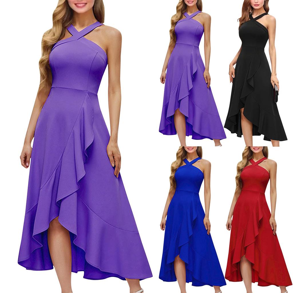 Ladies Elegant Sleeveless Sexy Fashion Evening Dress Prom Ruffle Dress