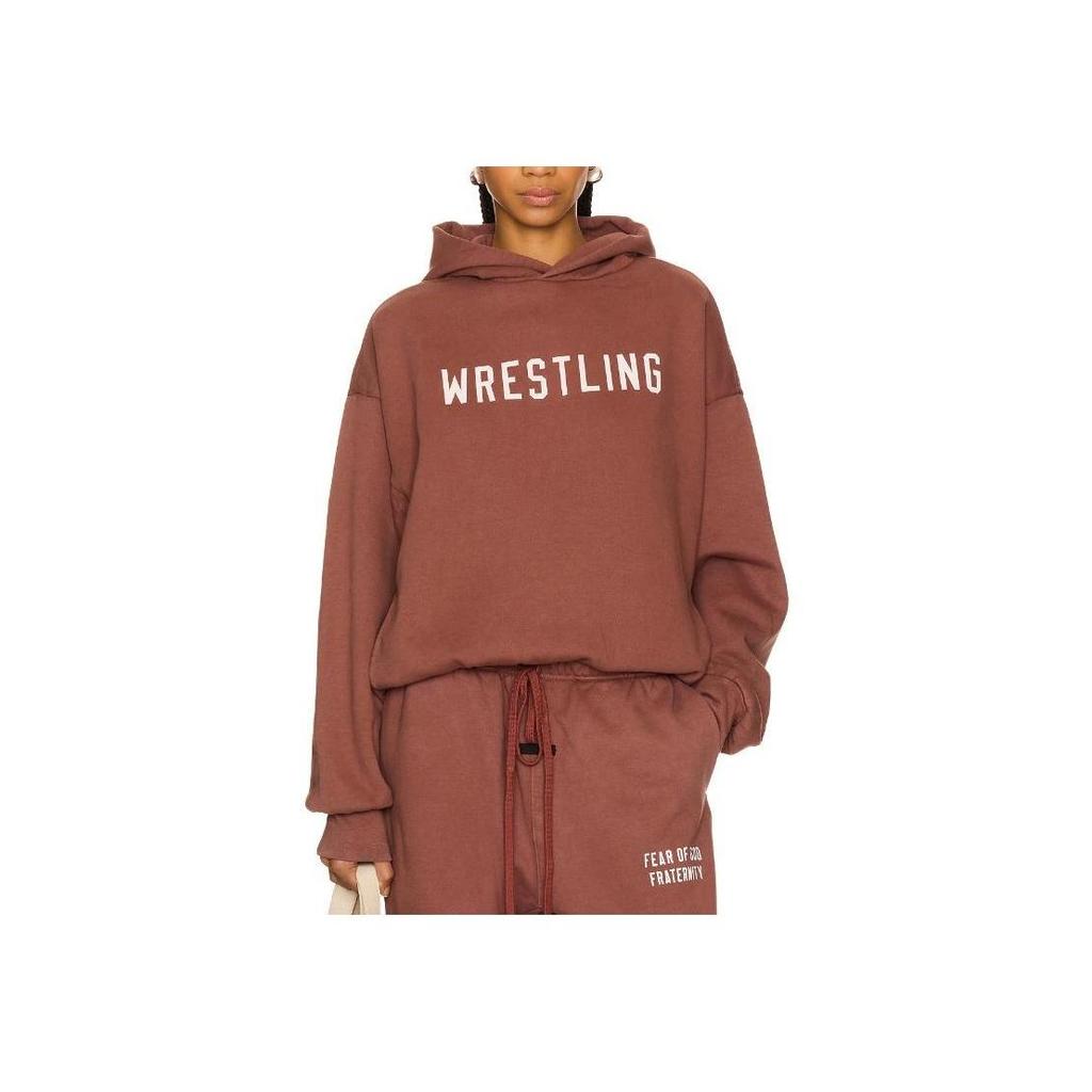 Fear of God Essentials Тяжелый Флис Винтажная Укороченная Толстовка С Капюшоном С Принтом Буквы На Груди С Длинным Рукавом Мужская Бордовый 192BT246216F