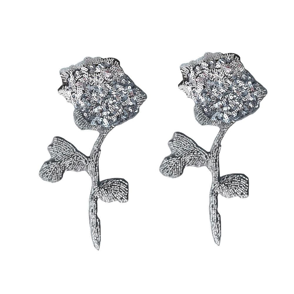 2PCS Handmade Sequin Rose Appliques Flower Clothing Applique Delicate Clothing Patches  Women