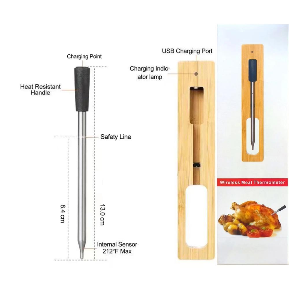 Зонд для гриля BBQ Беспроводной Bluetooth-датчик температуры для гриля Кухонные принадлежности для приготовления пищи Датчик температуры для мяса Говядина на гриле.