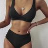 Women's Sexy V-neck Pit Striped Bikini High Waist Split Swimsuit 10 Colors