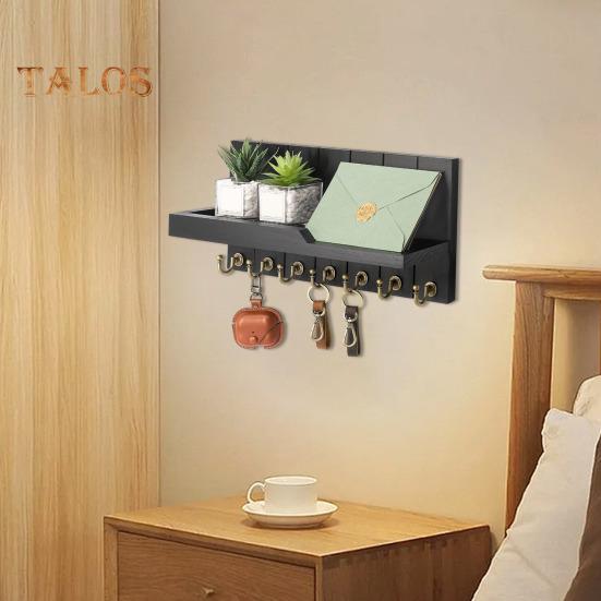 Деревянный держатель для ключей, настенный стеллаж для хранения с крючками, прочная несущая конструкция, простая в установке полка для хранения в прихожей