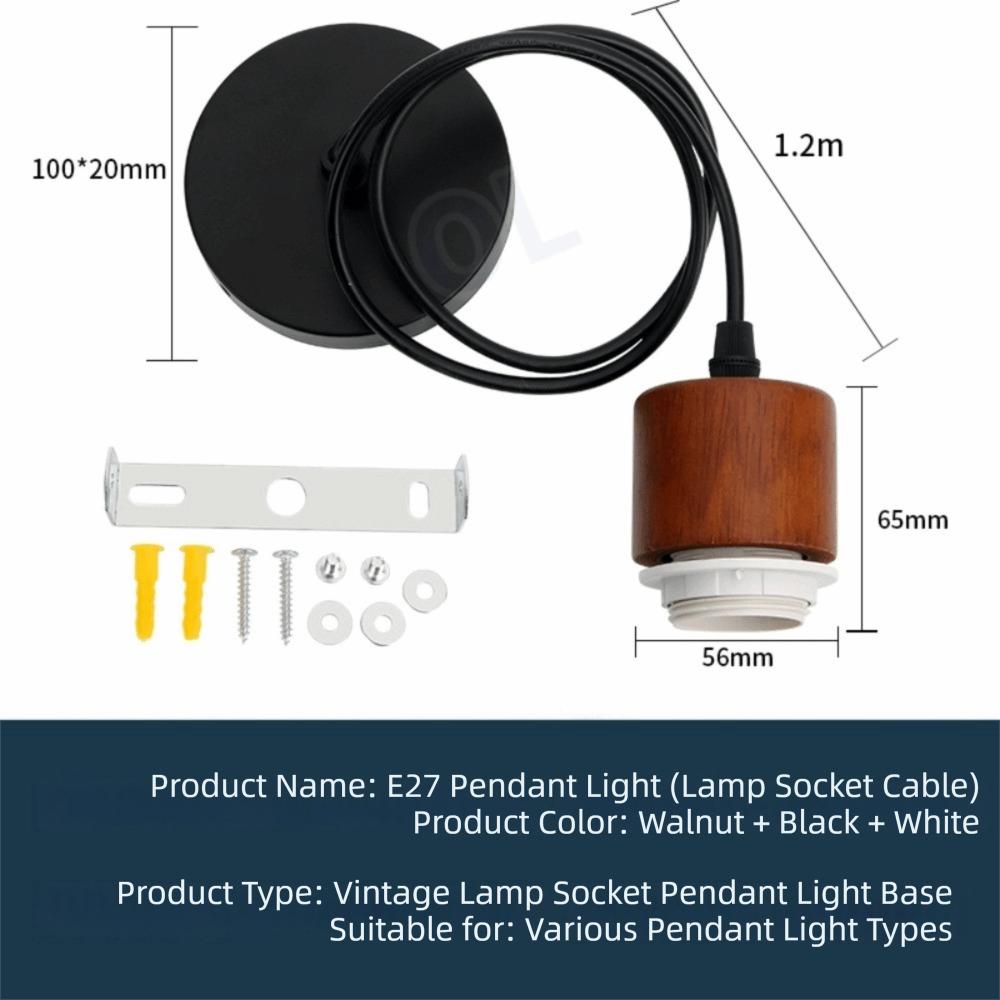 New Solid Wood E27 Lamp Holder Adjustable Wire DIY Accessories Pendant Lamp Screw Socket Hanging Lampshade Base
