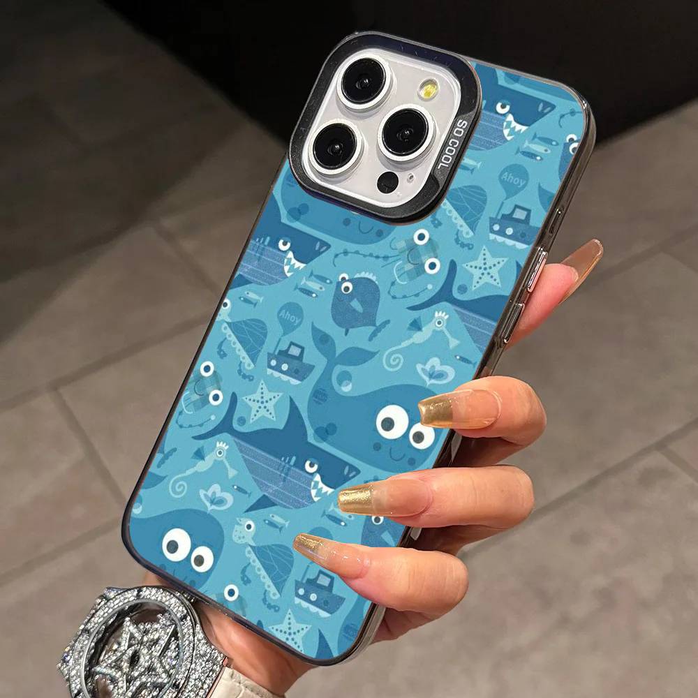 Чехол для телефона с рисунком кита P-образным узором Для iPhone 17,16,15,14,13,12,11 Plus,Pro Max,XS,Красочный серебристый чехол для телефона Funda Cover