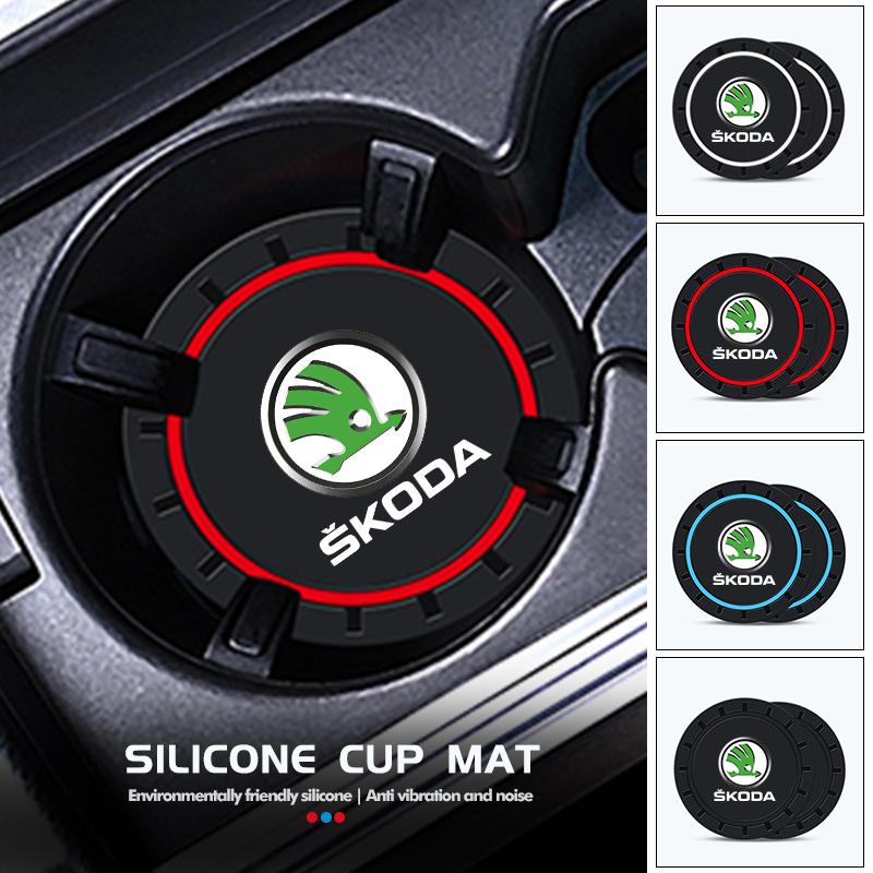 DECL5 Car Waterproof Anti Slip Water Cup Mat Auto Interior Accessories For Skoda Fabia 1 2 Octavia a7 RS Superb Rapid Yeti Karoq