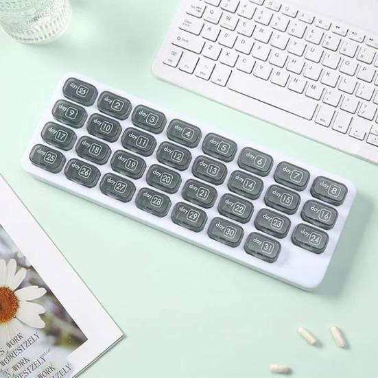 Monthly Pill Organizer with Removable Pocket-Sized Storage Box Snap Lid Storage Case for Daily