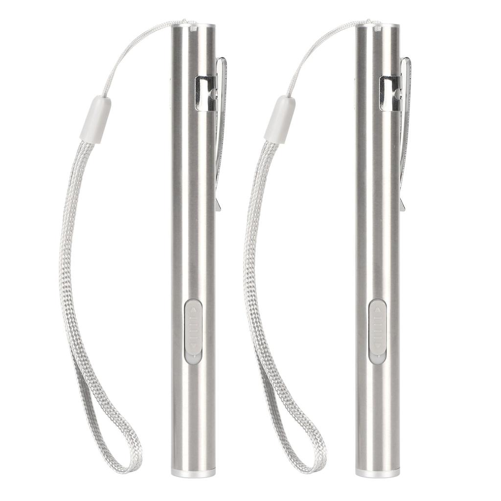 2Pcs Mini Flashlight Pocket Clip Stainless Steel ABS Rechargeable 600mAh Battery Pen Flashlight for