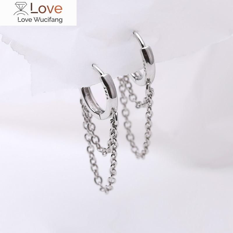 Real 925 Sterling Silver Double Layer Tassel Hoop Earrings For Women Ins Popular Cold Style Women Fashion Jewelry Flyleaf New