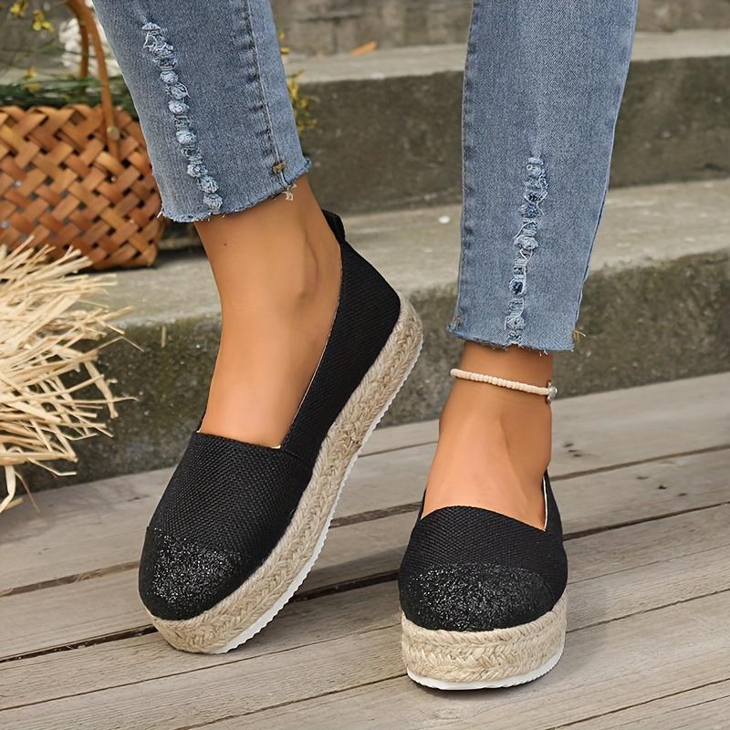 Женские эспадрильи, прогулочные туфли без шнуровки с блестками, повседневные кроссовки на платформе на толстой подошве для музыкального фестиваля