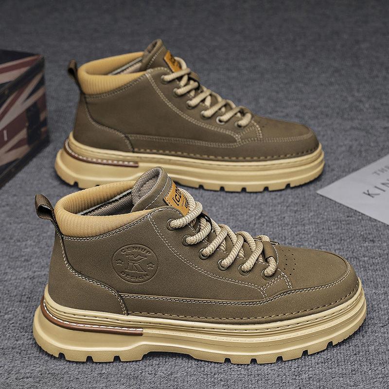 Men's Shoes Spring New British Retro Mid Top Martin Boots Men's Casual Work Shoes Trendy Low-top Short Boots Leather Shoes
