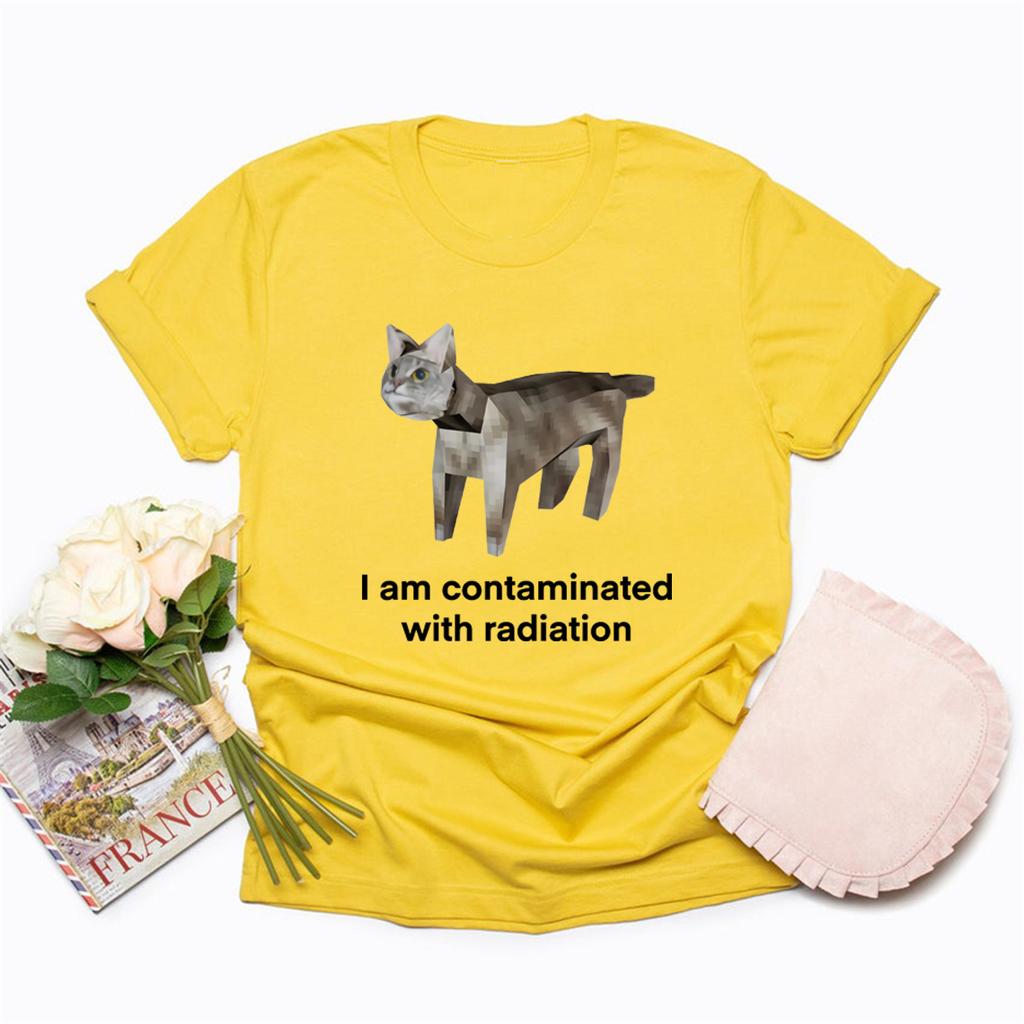 Футболка с забавным мемом «Я заражен» Ироничная футболка унисекс с коротким рукавом и графическими рисунками Необычная специфическая одежда Подарок любителю кошек