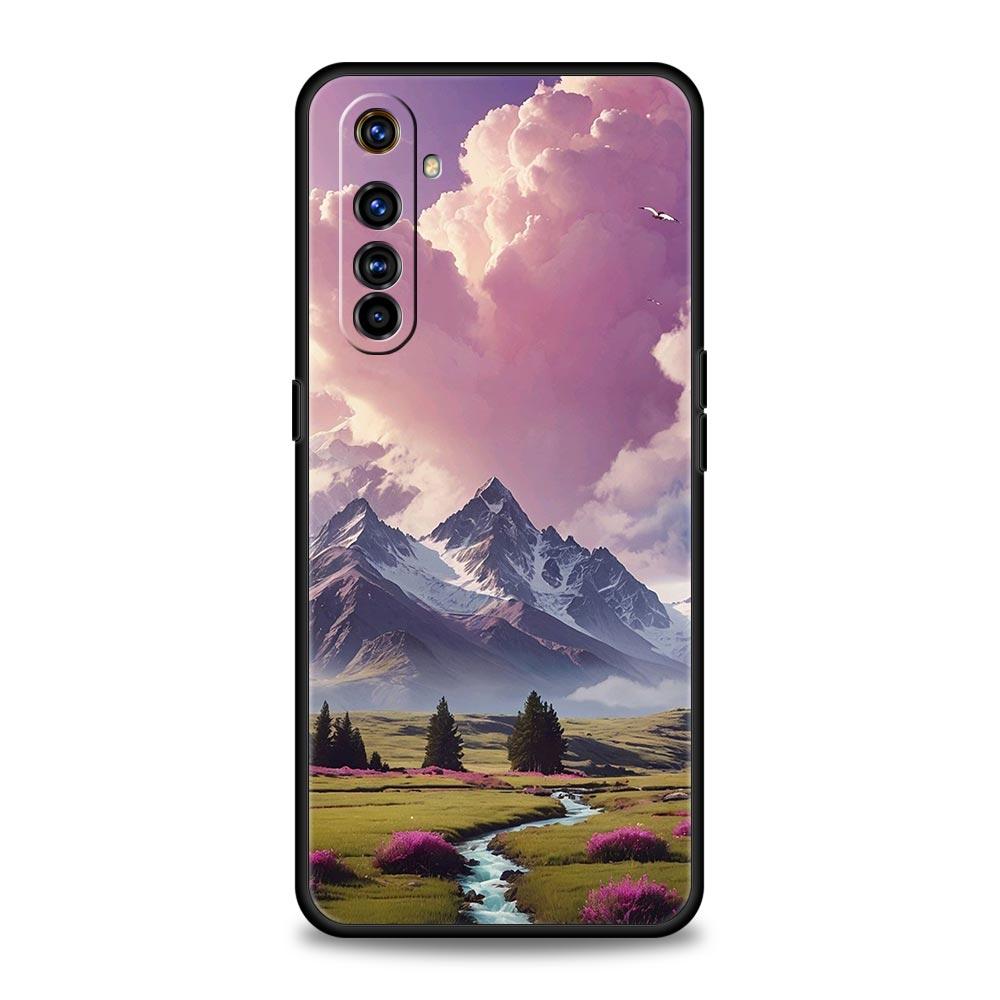 Розовый закат в горах Чехол для Realme C67 C63 C55 C53 C35 C25 C21 GT 2 3 5 6 10 11 12 13 Pro Plus 5G Мягкий ТПУ Чехол для телефона Fundas