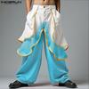 Men Layers High Waist Zip-up Casual Loose Gradient Wide Legs Pants Long Trousers