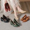 Fashion Sharp Pointed Single Shoe Women's Middle Heel 2025 New Spring and Autumn Versatile Soft Leather Shallow Mouth High Heels