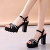 Fashion High Heel Sandals 2025 Thick Heel Waterproof Platform Versatile Summer Soft Leather Stylish Height Increasing Women's Shoes