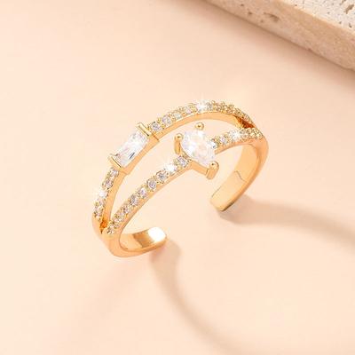 Женское кольцо GemChic, изысканное, с двойным отверстием, с цирконием, регулируемое, модное, простое, на указательный палец, подарок на день рождения, Рождество, ювелирные изделия