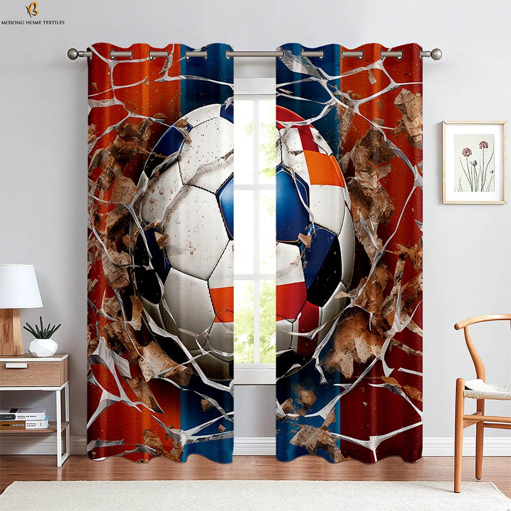 Разбейте кирпичную стену Крутой футбол 3D Печатные шторы Детская комната Гостиная Кухня Спальня Декоративные шторы 2 шт.