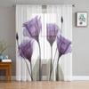 Pastoral Purple Flower Abstract Window Curtains Sheer Chiffon Tulle Curtain Home Living Room Backdrop Decoration