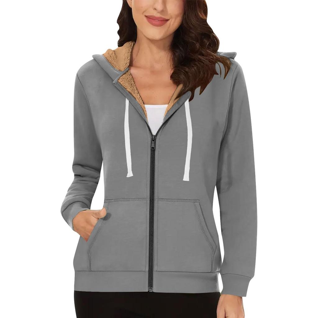 Куртка на подкладке женская фланелевая зимняя теплая флисовая на молнии с капюшоном и боковыми карманами осенние наряды для женщин