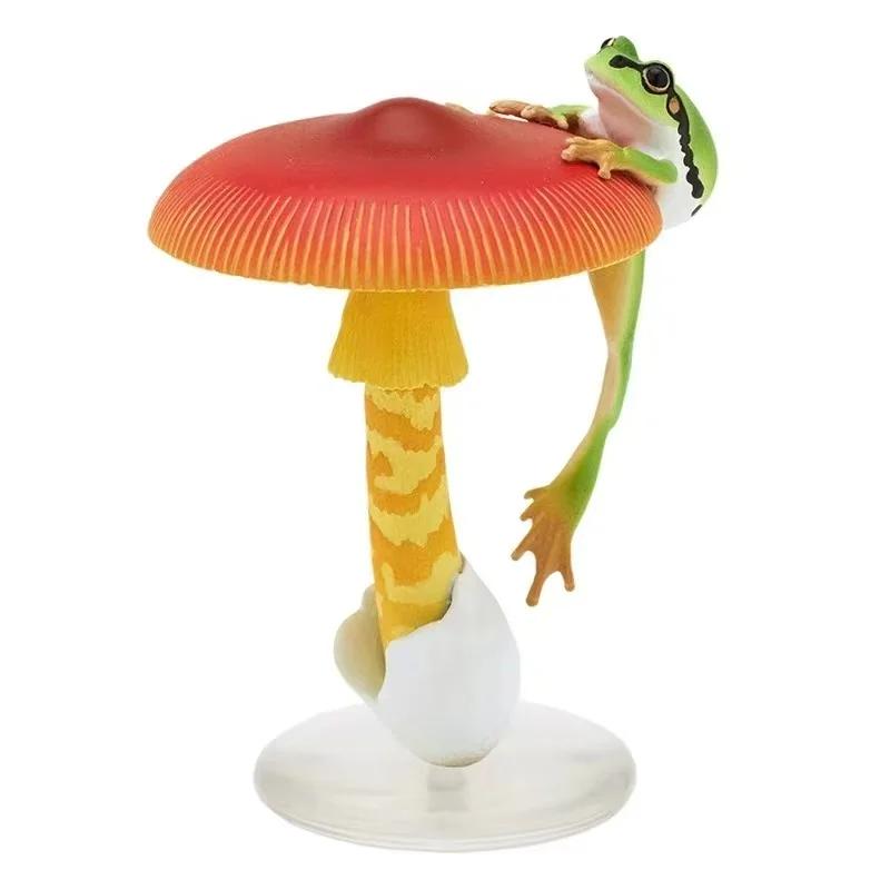 Frog and Mushroom Gashapon Toys Lovely Creative Simulation Mushroom Rain Frog Ornament Pendant Action Figure Toys